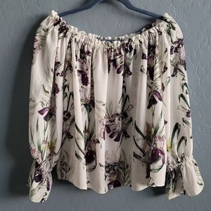 Lila Rose White Off The Shoulder Purple Floral Blouse Size Small